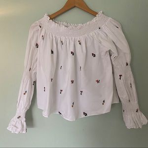 Zara Off The Shoulder Embroidered Floral Top